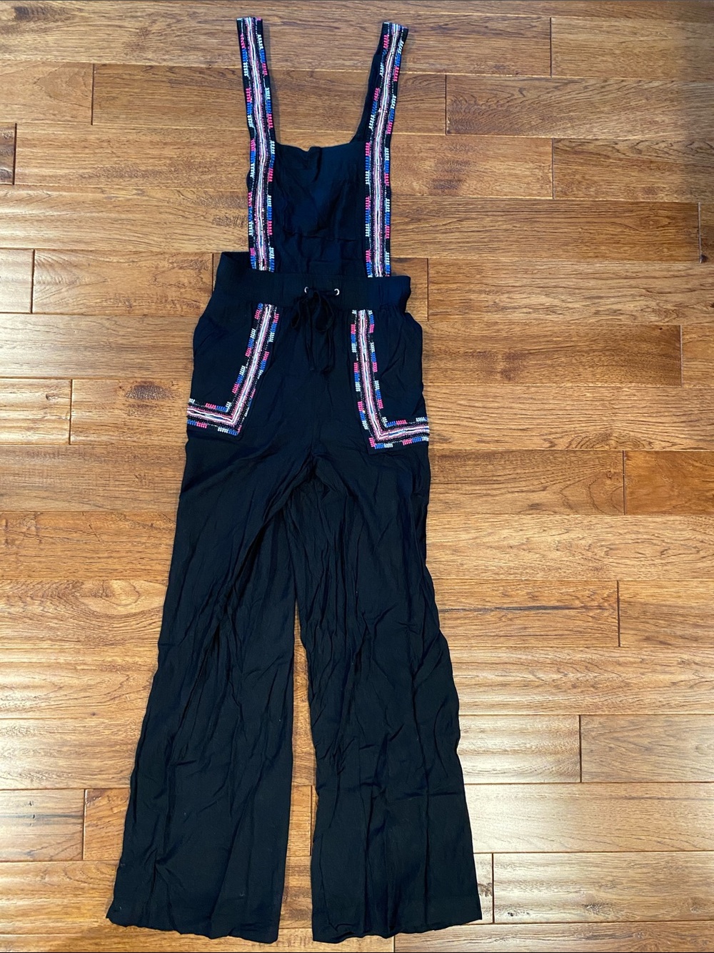GUESS Black Jumpsuit with Multicolor Beaded Straps & pocket detail